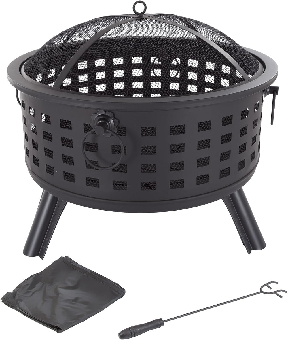 Fire Pit Set, Wood Burning Pit - Includes Spark Screen and Log Poker - Great ...