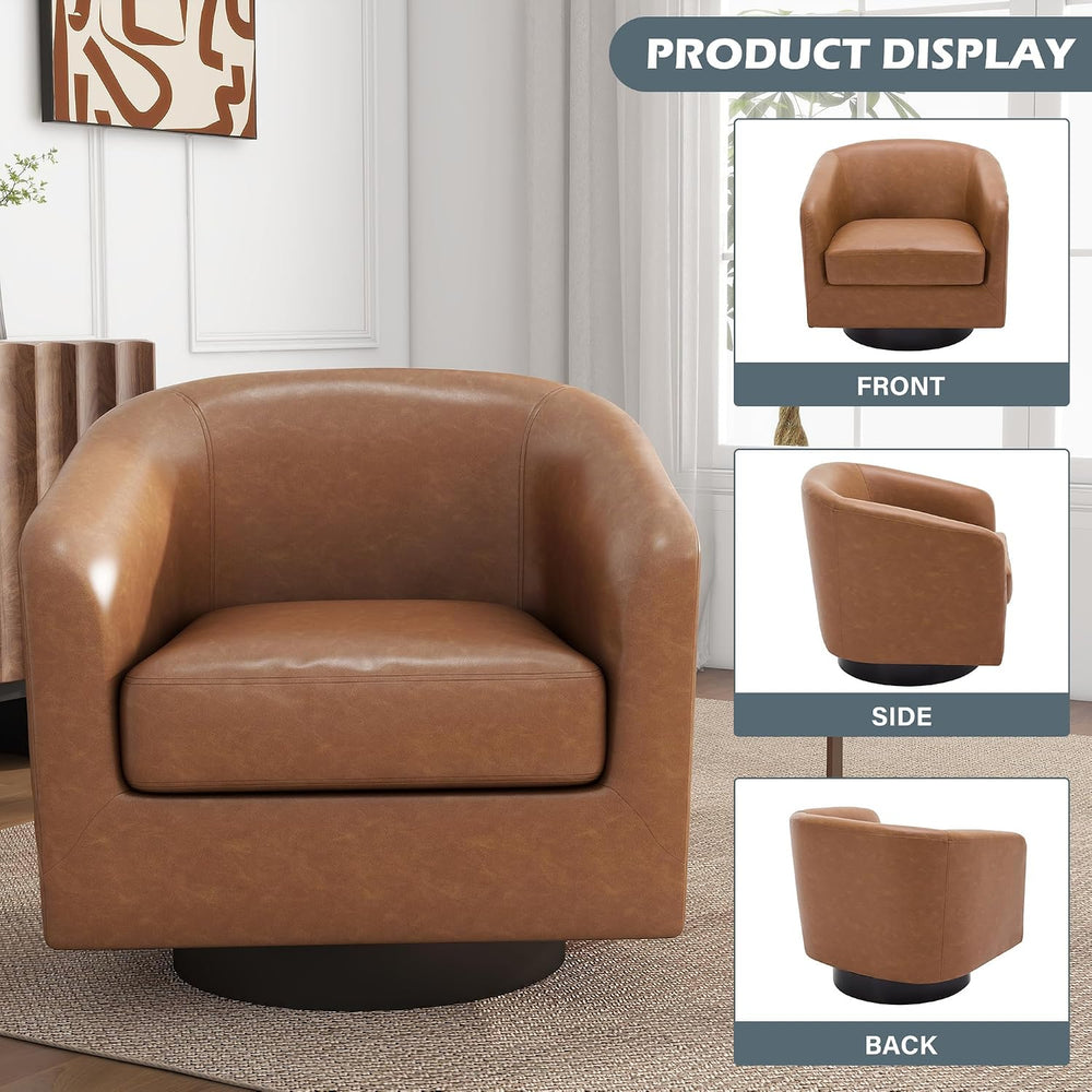 Faux Leather Swivel Accent Chairs Set of 4, Barrel Armchair, Brown