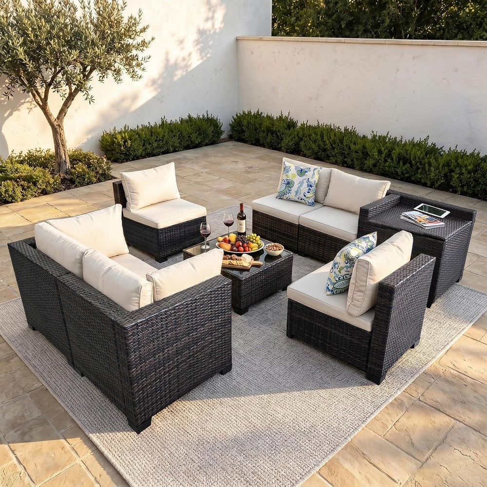 8 Pieces Patio Furniture Set with Storage, Outdoor Sectional Sofas
