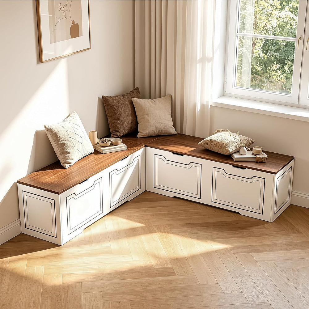L Shaped Storage Corner Bench, 63" Breakfast Nook, Flip-Top Storage Comp...