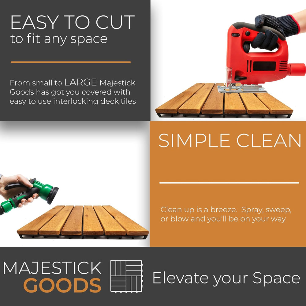 Majestick Goods 8-Pack Long Slat Acacia Wood Interlocking Deck Tiles