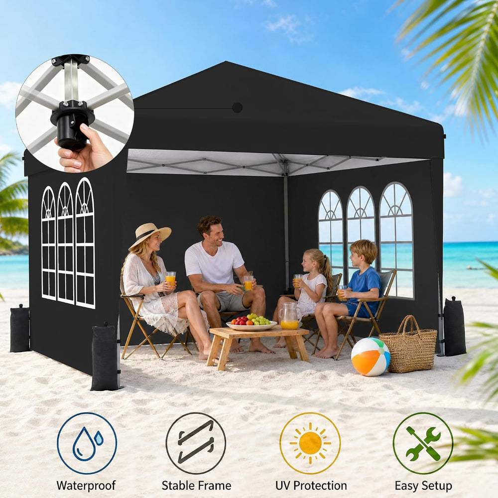 10x10 Pop Up Canopy Tent with Sidewall, Commercial, Black