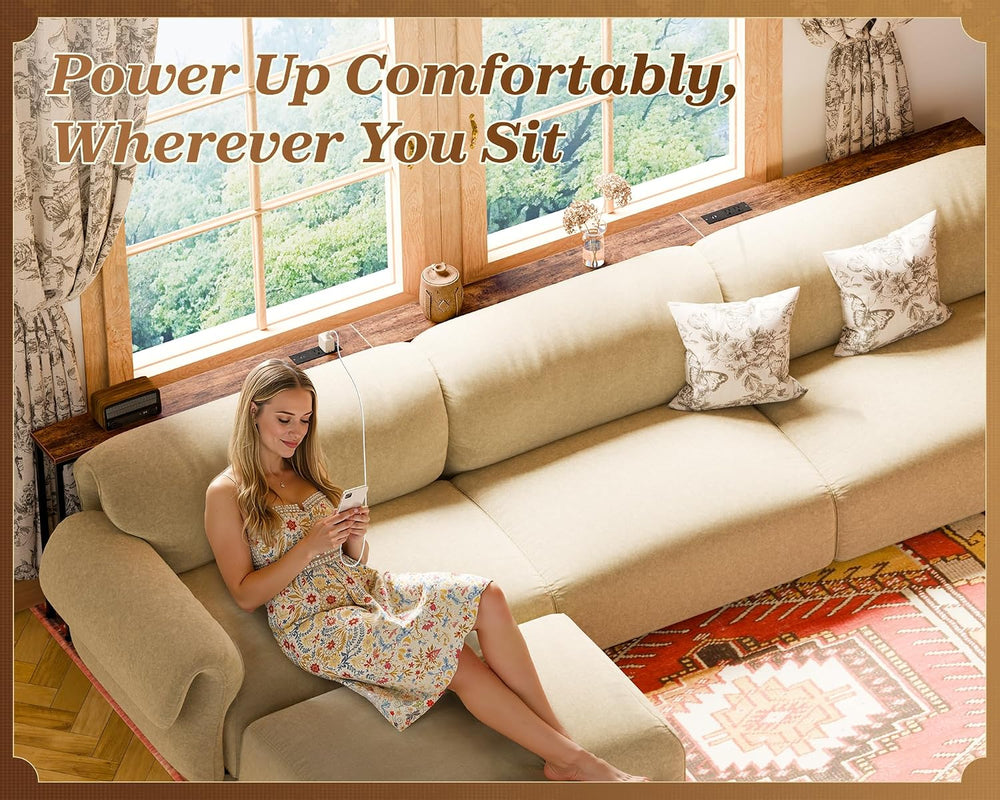 SUPERJARE 110.2 Inch Sofa Table with 2 Power Outlets and USB-C Port