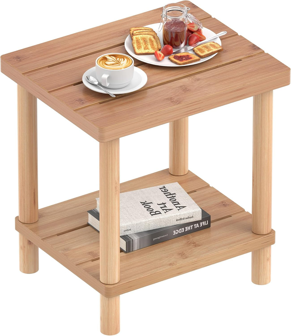 Outdoor Side Table with 2-Tier, Bamboo Small Patio Adirondack Tables