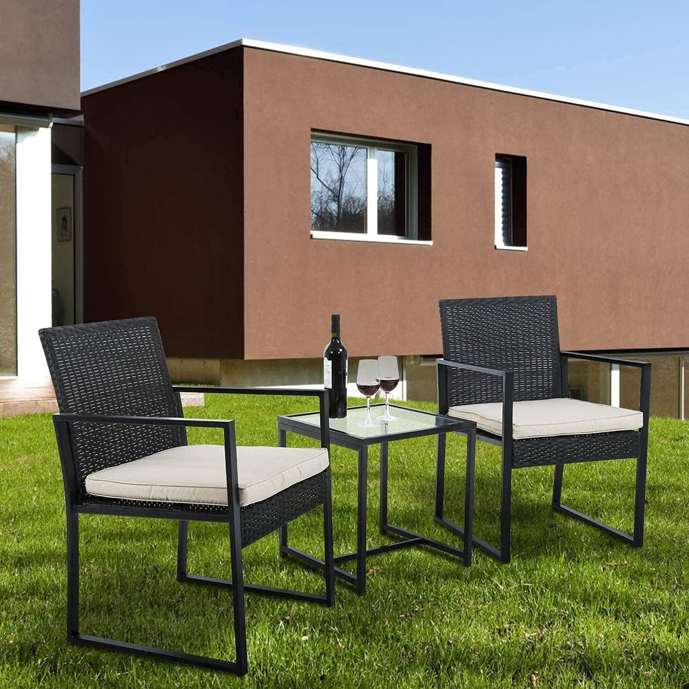 3 Pieces Outdoor Patio Furniture Sets Wicker Porch Furniture Bistro Table Rat...