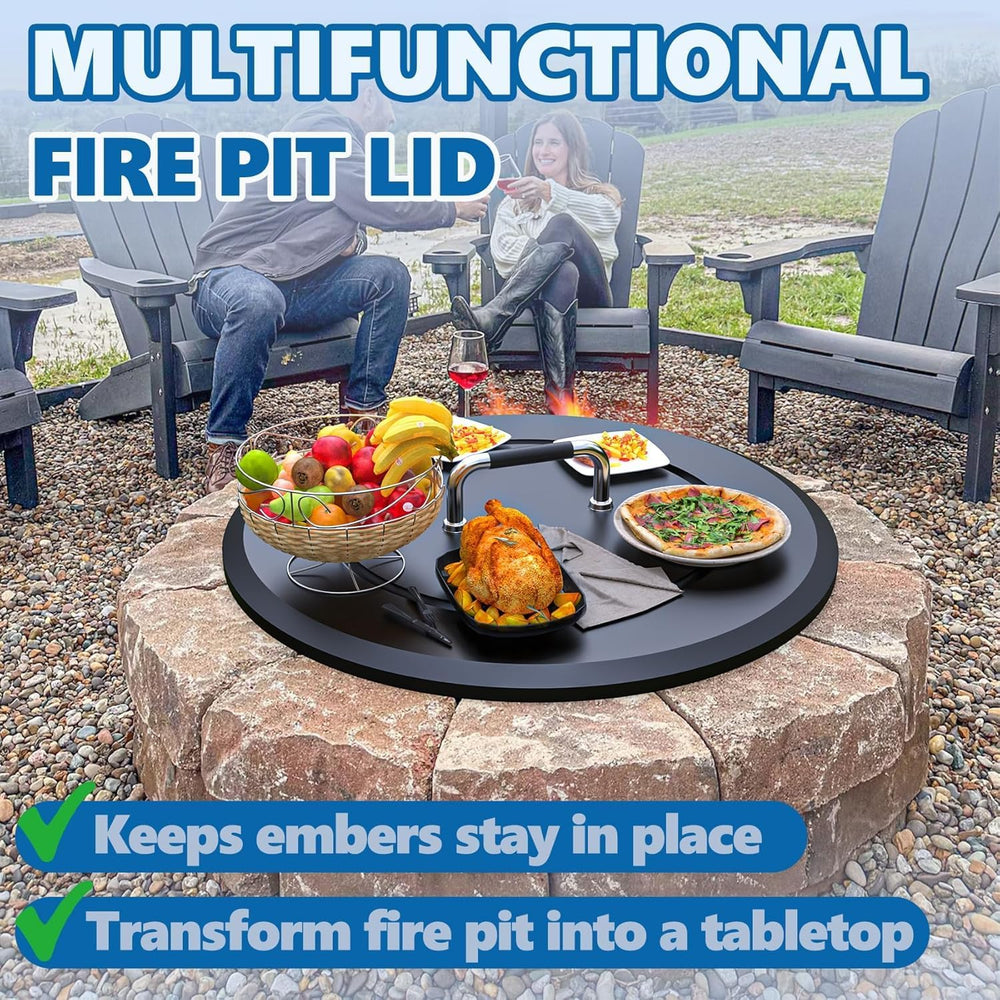 Fire Pit Lid 28.5"-Heavy-Duty Metal Cover with Handle,All-Season Protection