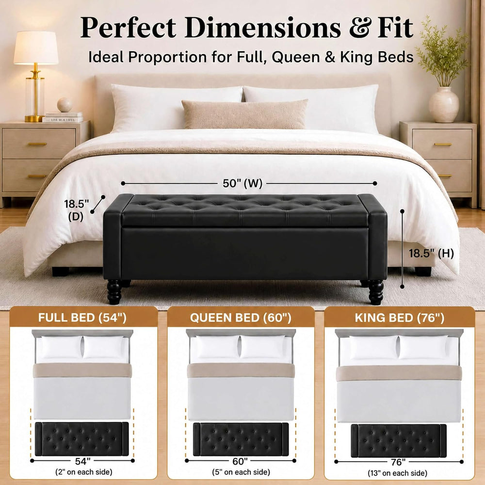 50 Inch Faux Leather Storage Ottoman Bench for Bedroom End of Bed