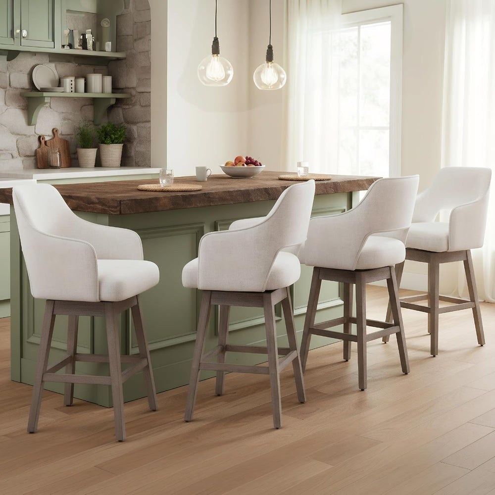 27 inch Swivel Counter Height Bar Stools for Home Kitchen, Set of 4 Linen Fab...