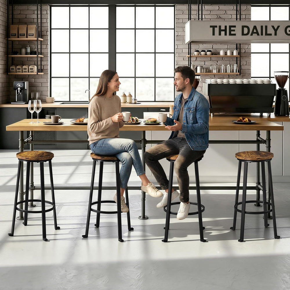 Yaheetech 29.5" Bar Stools Set of 4, Industrial Metal Legs, Rustic Brown