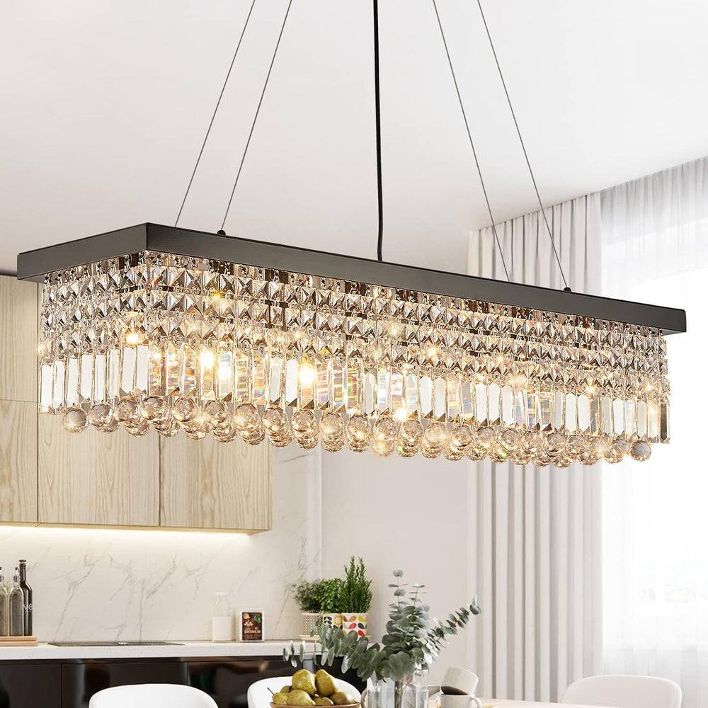 7PM Rectangle K9 Crystal Chandelier Modern Rectangular Pendant Lighting Fixtu...