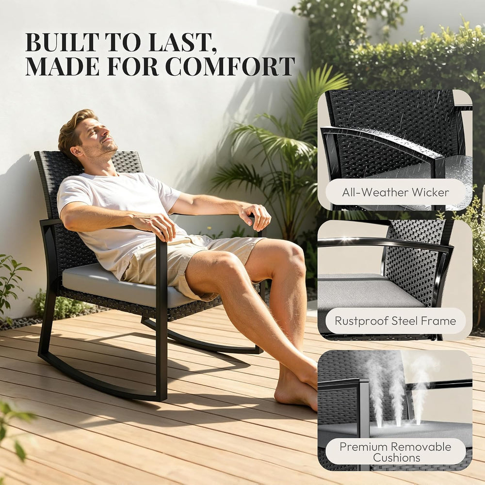 WWR Rocking Patio Bistro Sets 3 Piece - All-Weather - Conversation Furniture ...