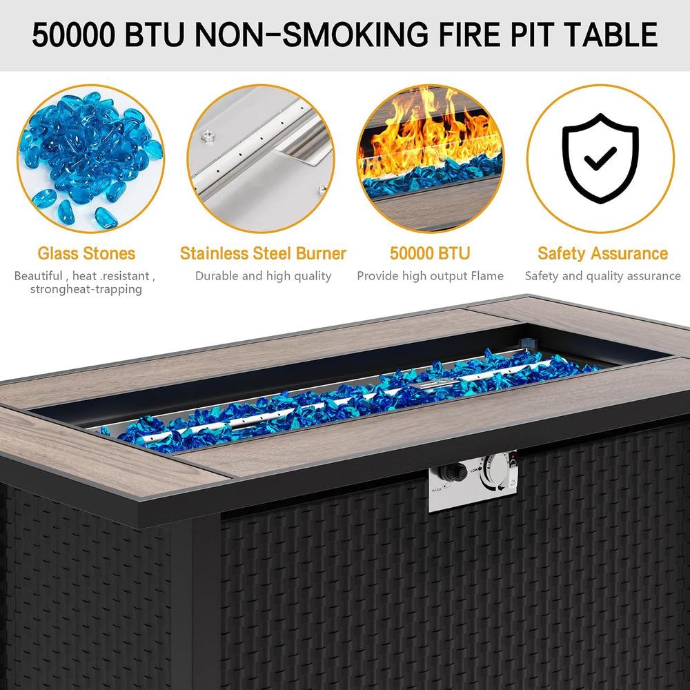 45in Fire Table, Propane Fire Pit with Glass Wind Guard and Rain Cover, Outdo...