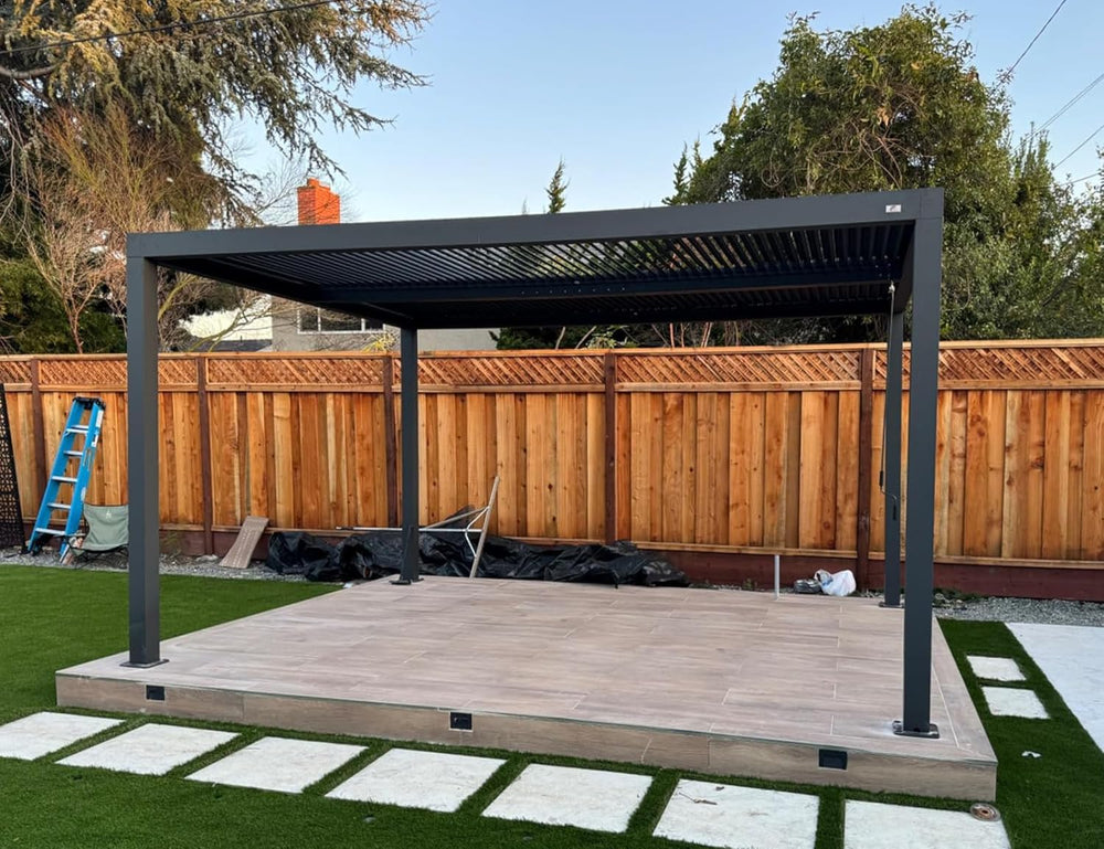 PURPLE LEAF Louvered Pergola 10' x 14' 94AS Wind Resist Dry System Gray