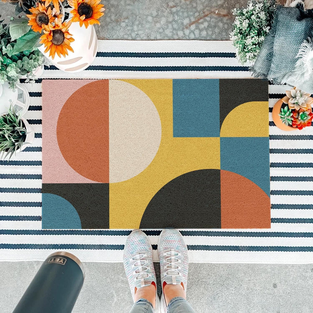 Funny Coir Doormat Simple Modern Abstract Geometric Front Door Mat Entryway O...