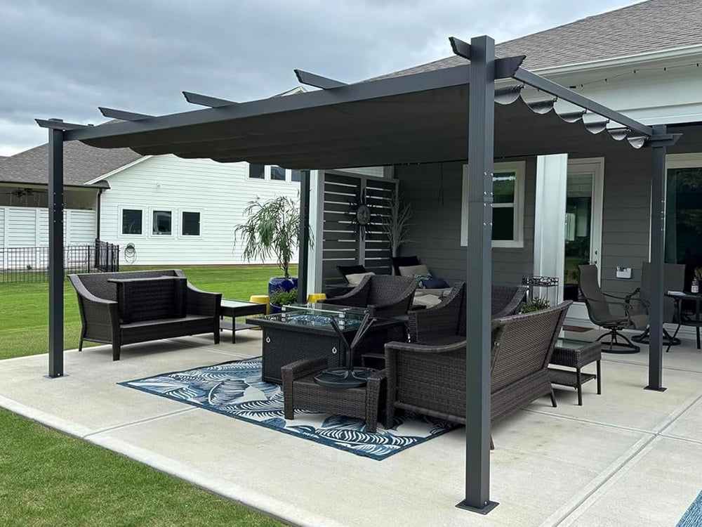 PURPLE LEAF Outdoor Pergola 12' X 16' Retractable Canopy Aluminum, Gray
