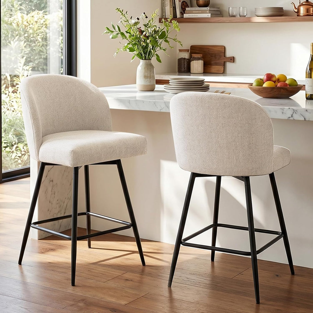Counter Height Bar Stools Set of 2, 360° Swivel Upholstered Barstools with Ba...