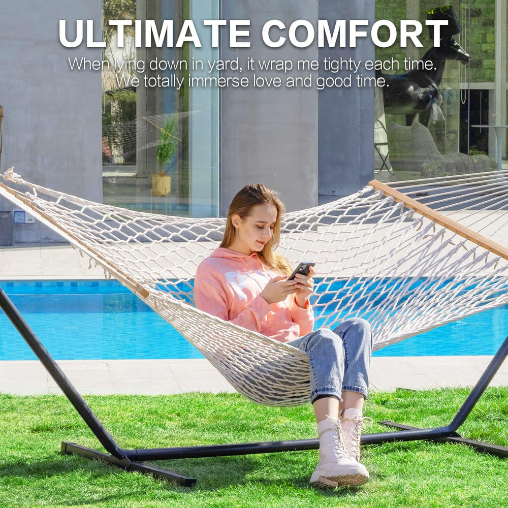 PNAEUT Double Rope Hammock with Stand Included, 12ft Heavy Duty Stand, 2 Pers...