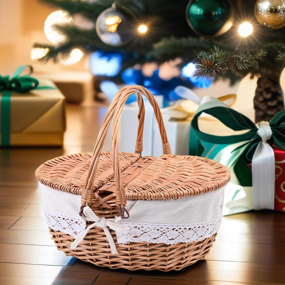 Wicker Picnic Basket with Removable Liner Empty Picnic Baskets with Lid, Picn...