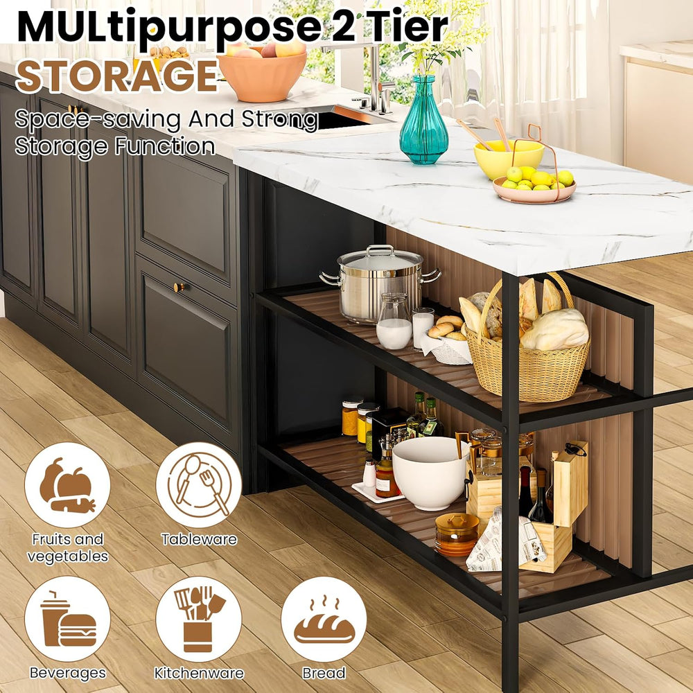 AWQM Kitchen Island with Seating & Storage, Bar Table and Chair Set, White