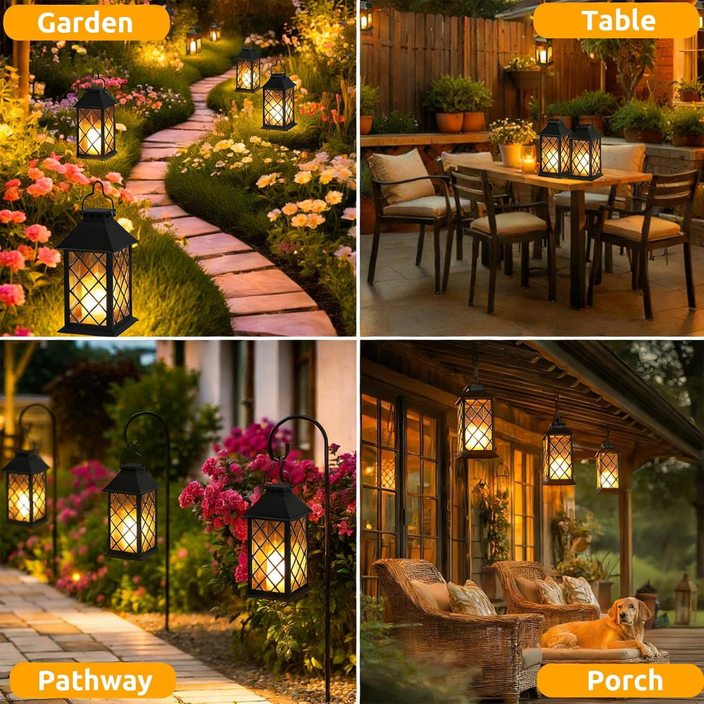 2 Pack Large Tempered Glass Solar Lanterns Outdoor Waterproof