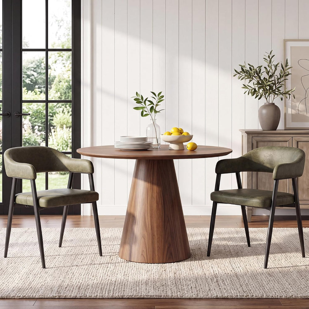 HNY Modern Dining Room Arm Chairs Set of 2, Green Retro Faux Leather Upholste...