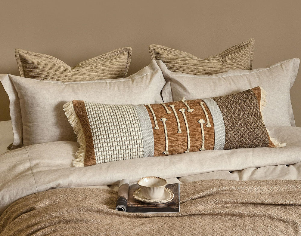 Burnt Orange Boho Lumbar Pillow Cover 14x36 Inches