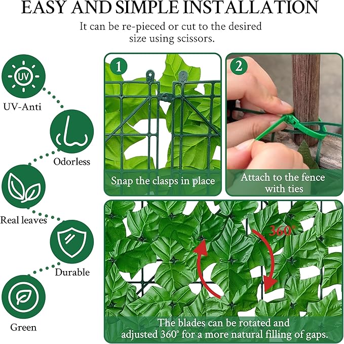 Artificial Ivy Fence Privacy Screen,60 x 120 Inch UV-Anti Artificial Fake Ivy...