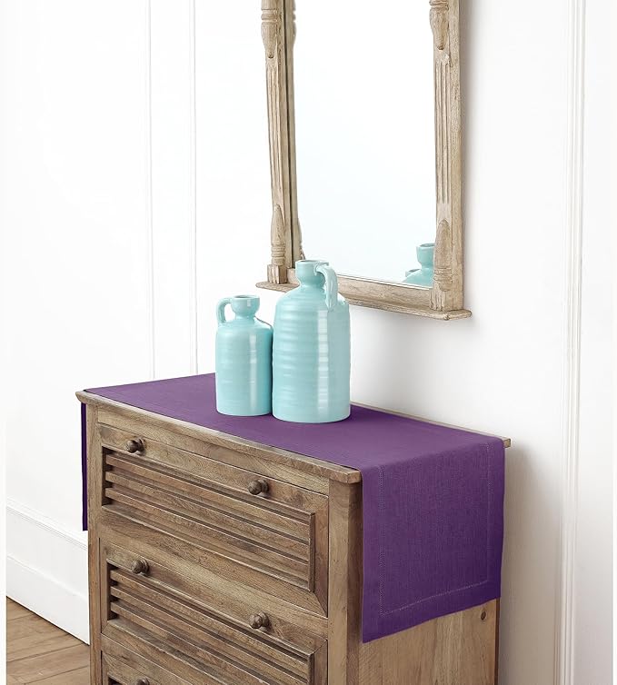 Solino Home Linen Purple Table Runner 60 Inches - Classic Hemstitch, 100% Pur...
