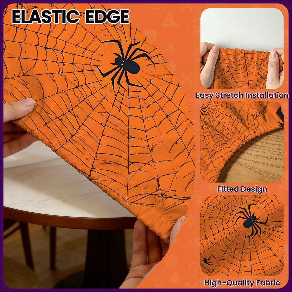 60 Inch Fall Round Waterproof Tablecloth for Dinner, Halloween Fitted Round T...