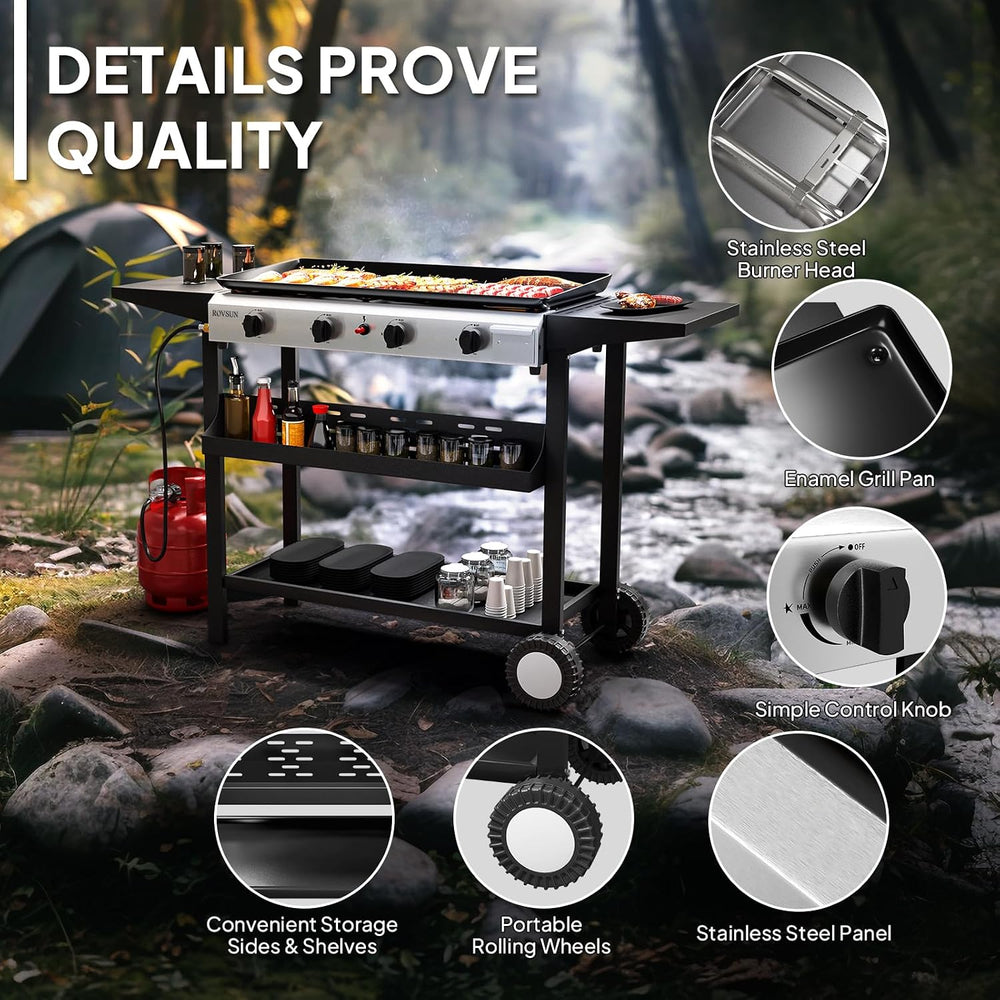 ROVSUN 4 Burner Portable Propane Griddle with Electronic Ignition, 40000 BTU ...