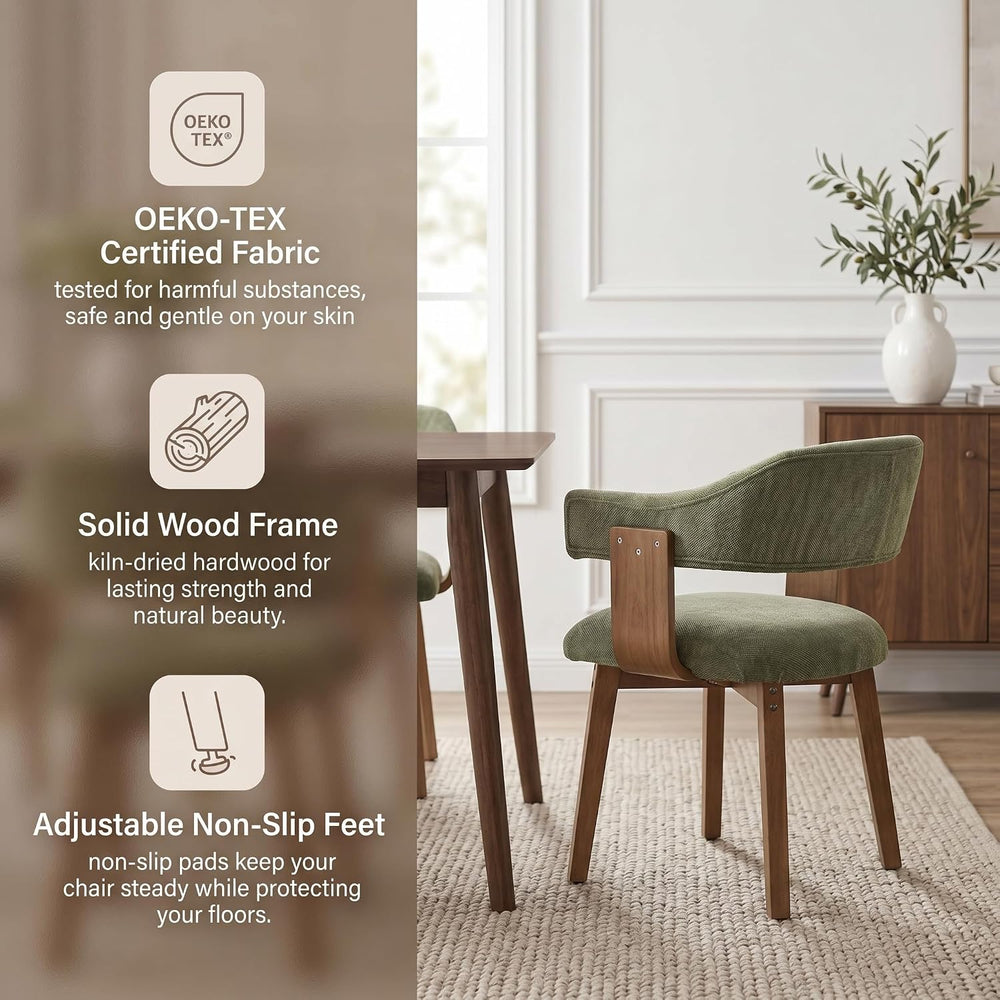 ROCITY Green Dining Chairs Set of 4 Upholstered Dining Room Chairs, Mid Centu...