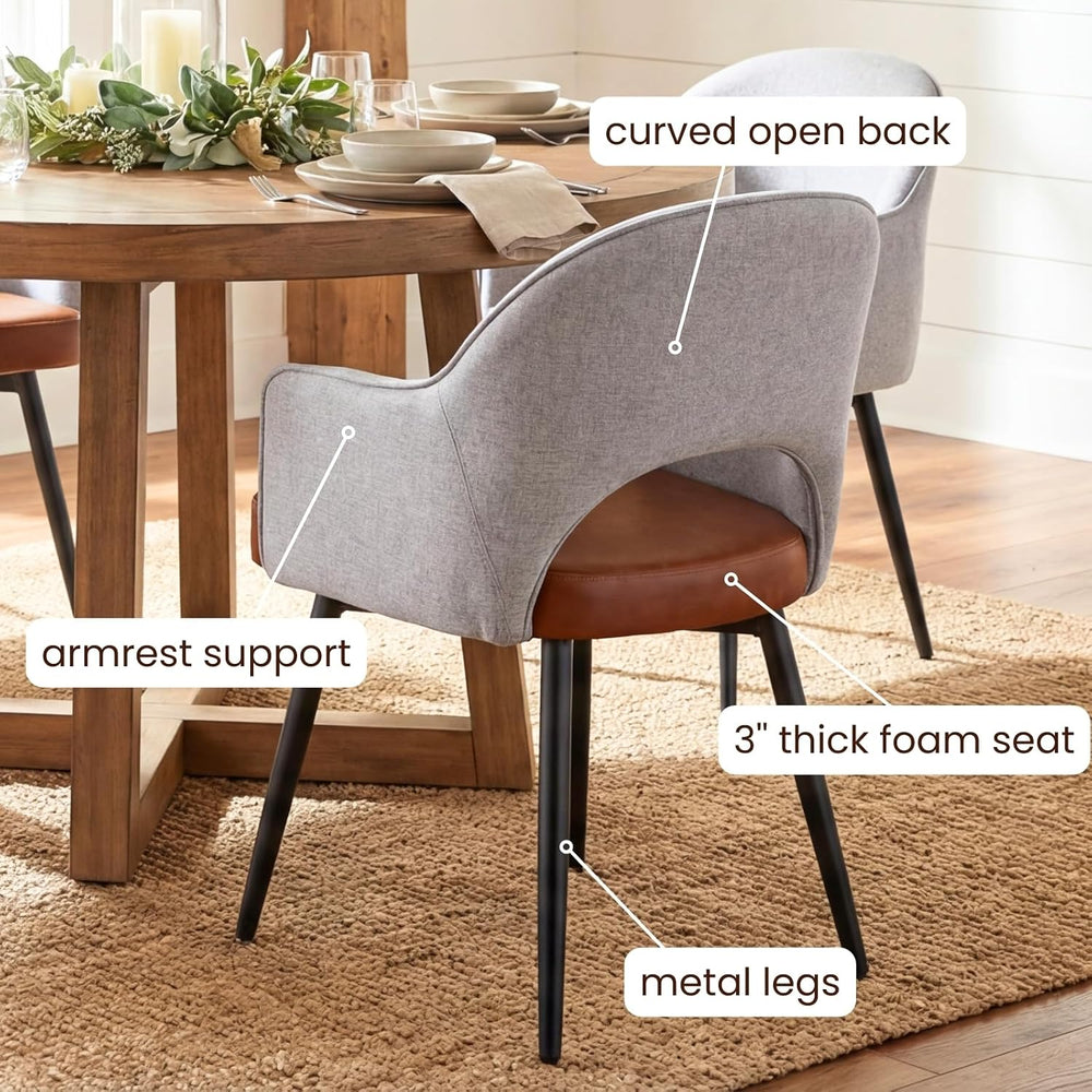 DUOMAY Modern Swivel Dining Chairs Set of 6, Linen & Faux Leather Upholst...