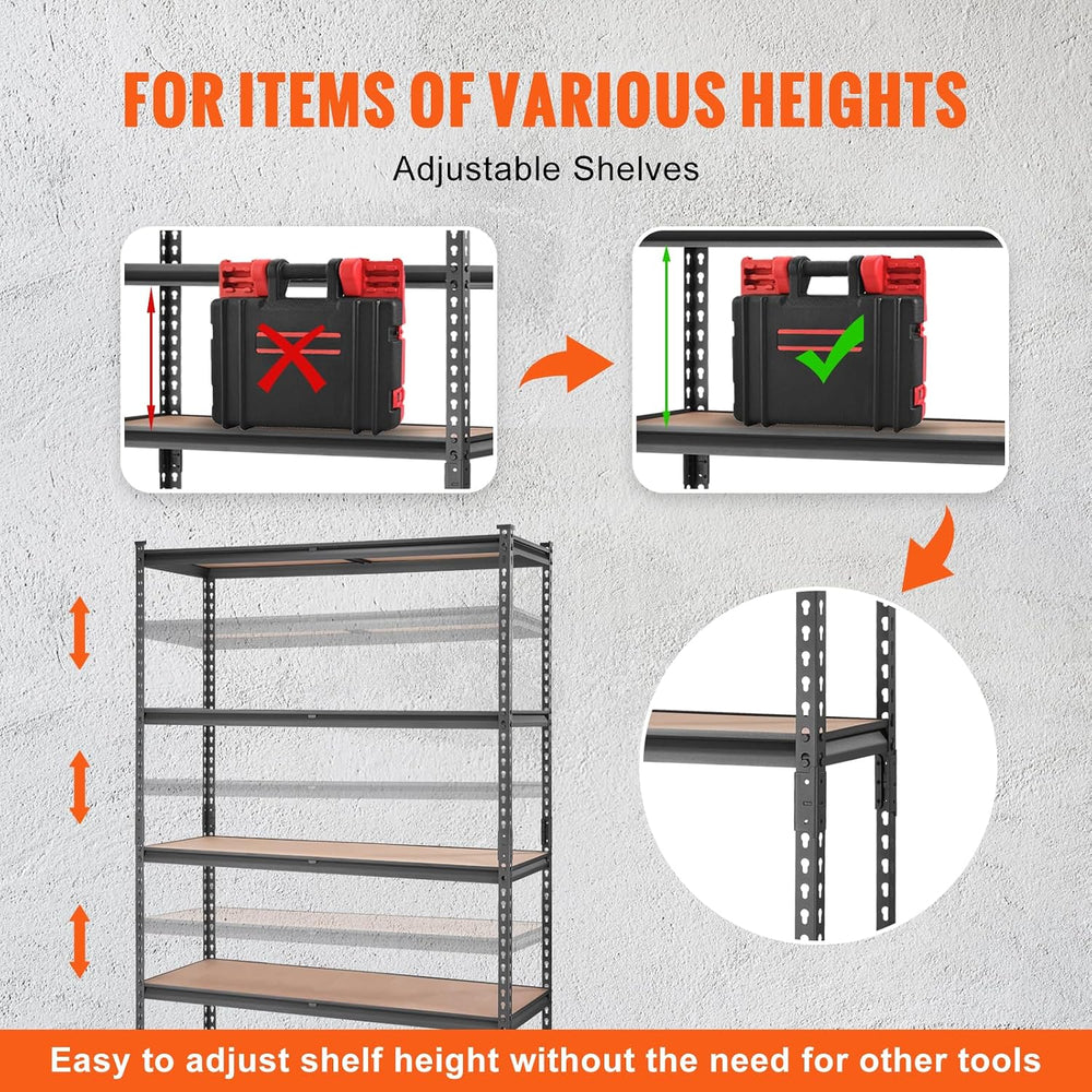 VEVOR Storage Shelves 5-Tier Adjustable 2000 lbs 48"x18"x72" S...