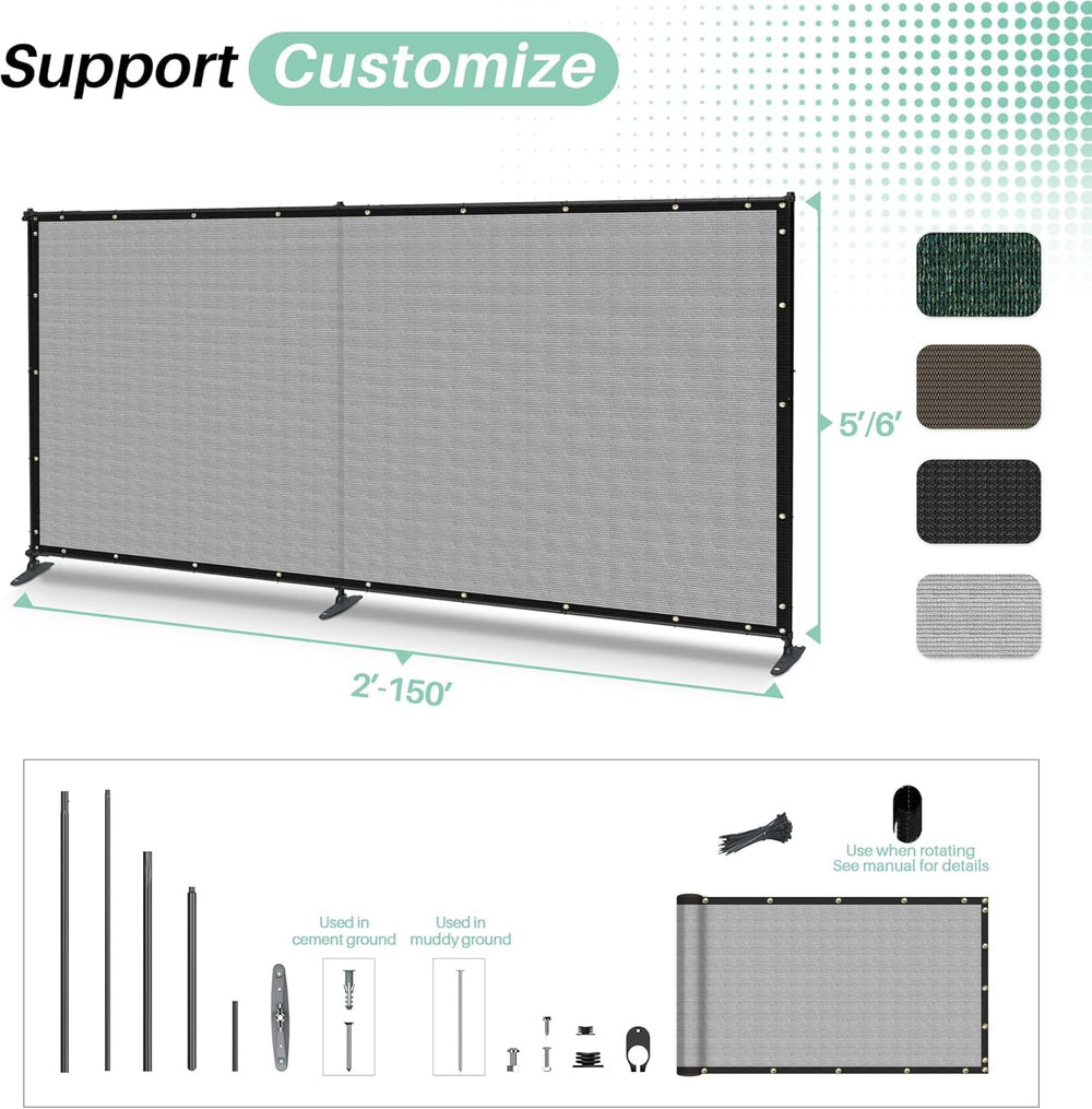 SunnyRoyal 5' x 12' Privacy Fence Screen Panel with Iron Poles Freest...