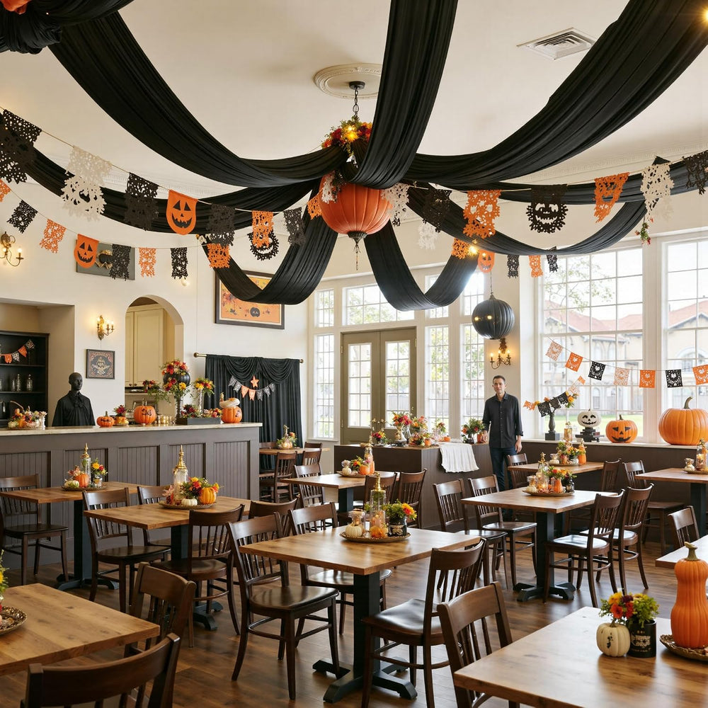 4 Panels 5ft(W) x 20ft(L) Black Ceiling Drapes for Halloween Parties