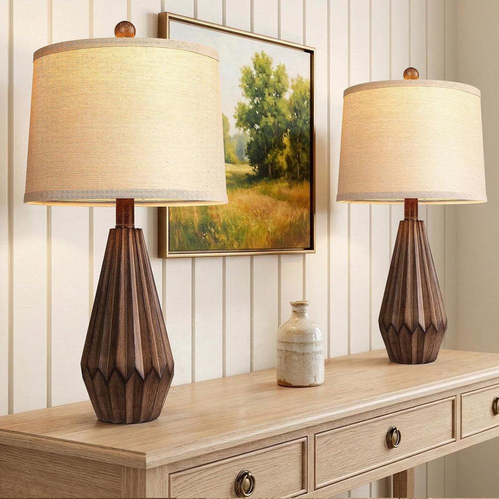 Hamucd 22” Set of 2 Modern Farmhouse Lamp for Living Room, Rustic Resin Besid...
