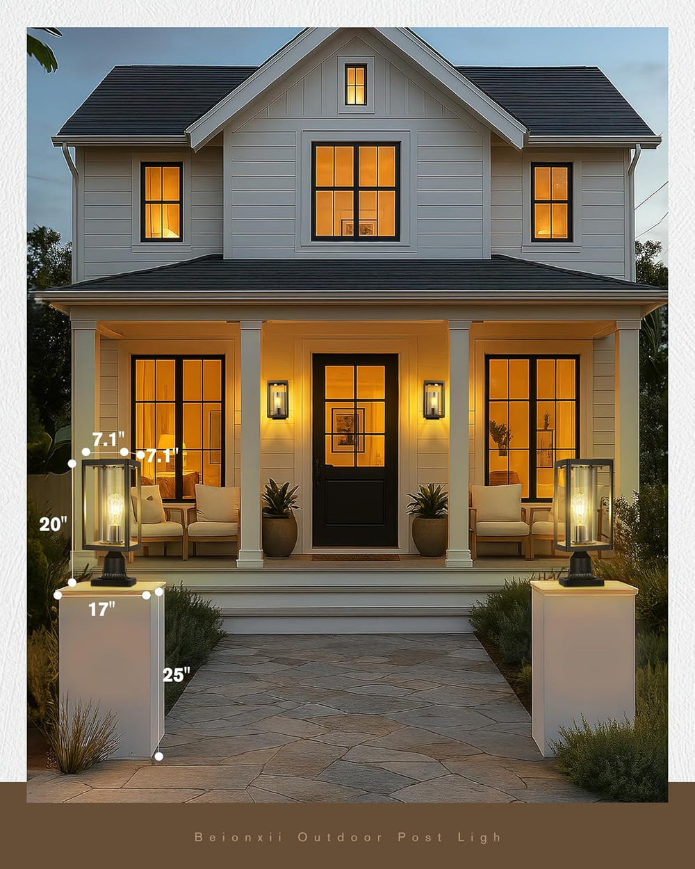 Beionxii Outdoor Post Lantern, 20inch Large Modern Lamp Post Light Fixture Ex...