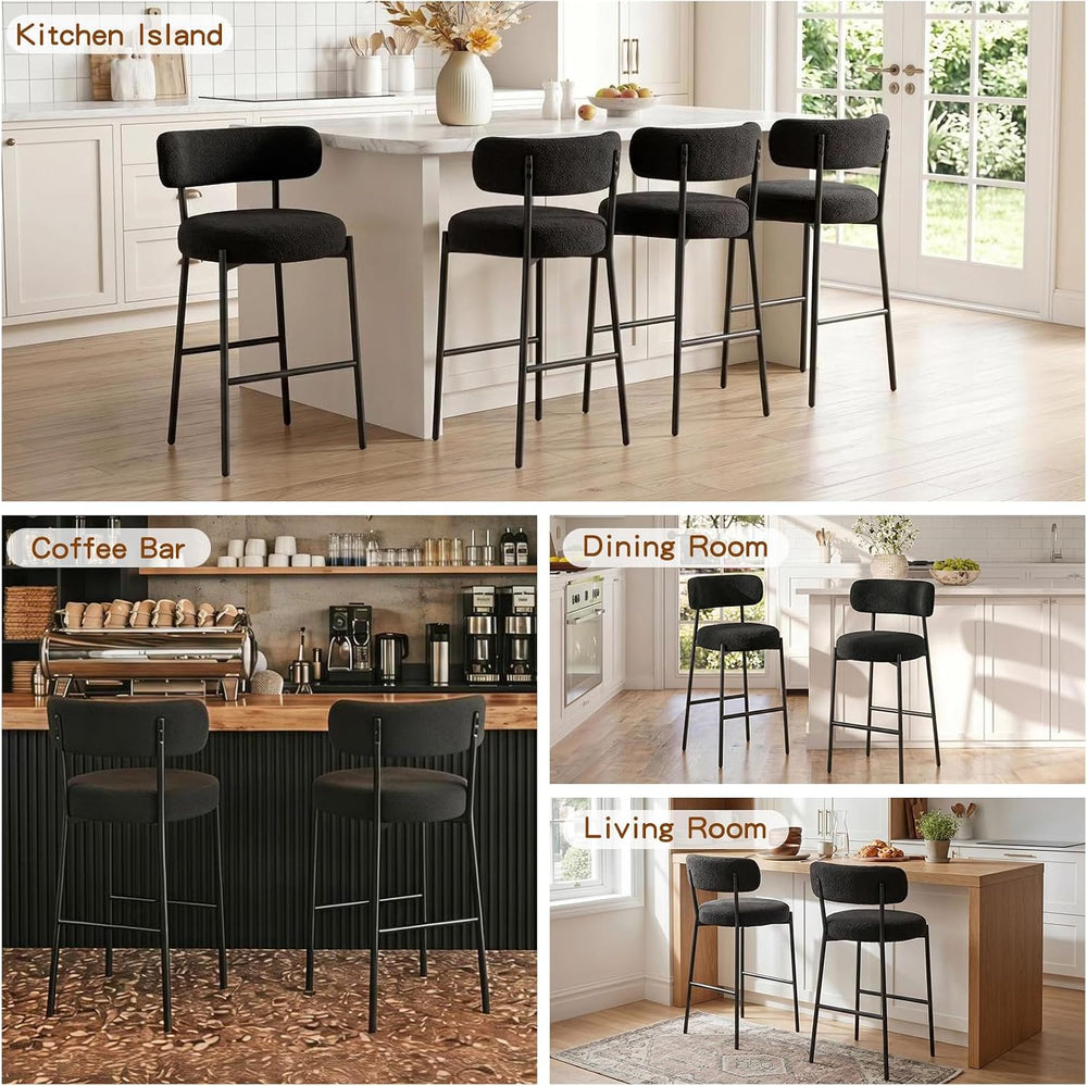 Furniliving 28'' Bar Stools Set of 3, Modern Boucle Counter Height Ba...