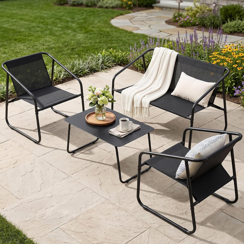 NEWBULIG 4 Piece Patio Furniture Set, Conversation Set Chairs and Table