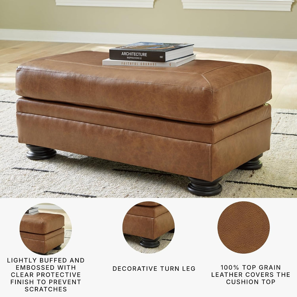 Signature Design by Ashley Carianna Rectangular Leather Ottoman, Caramel