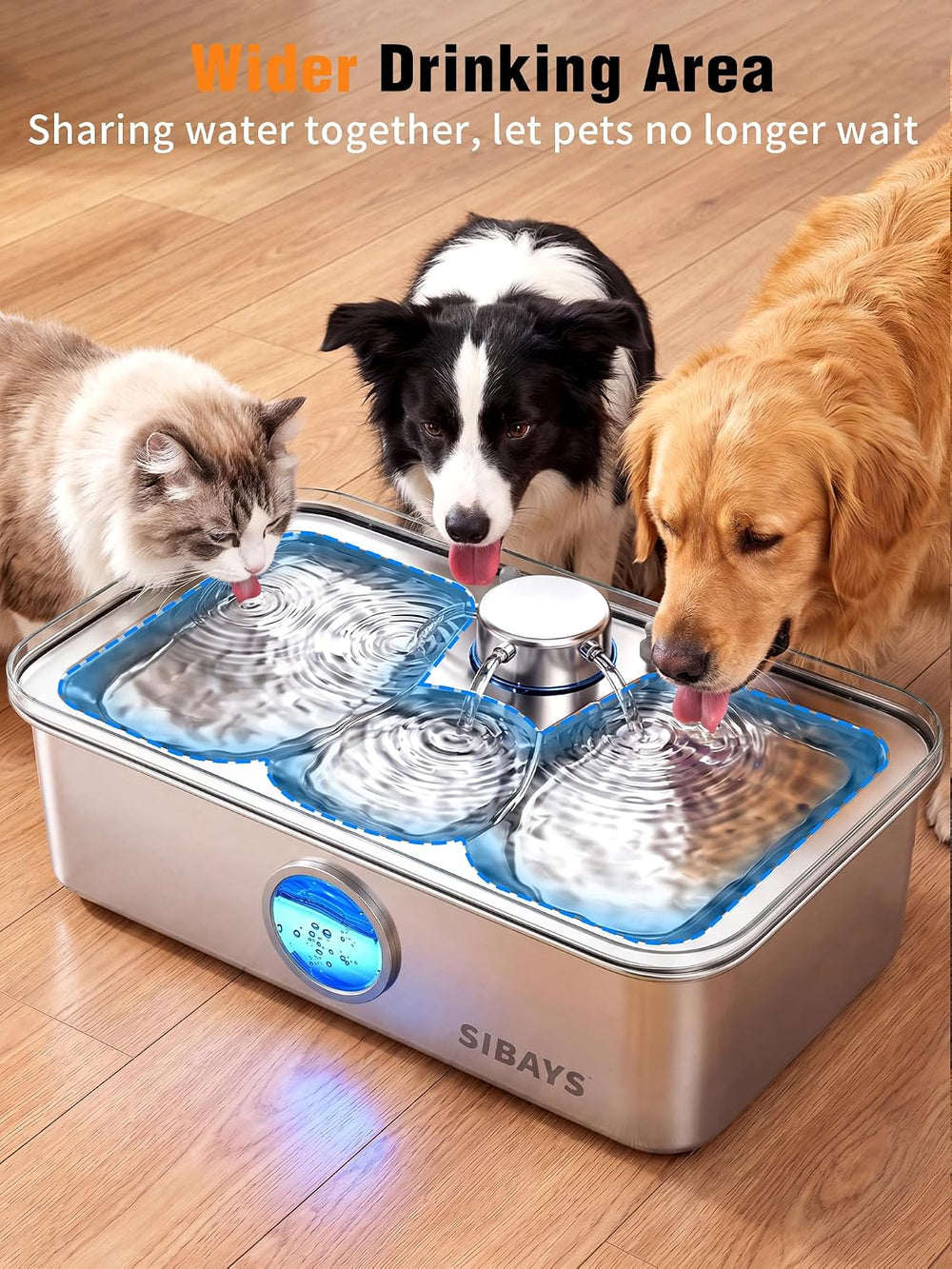 SIBAYS 17L Dog Water Fountain, Stainless Steel Pet Water Fountain FS83