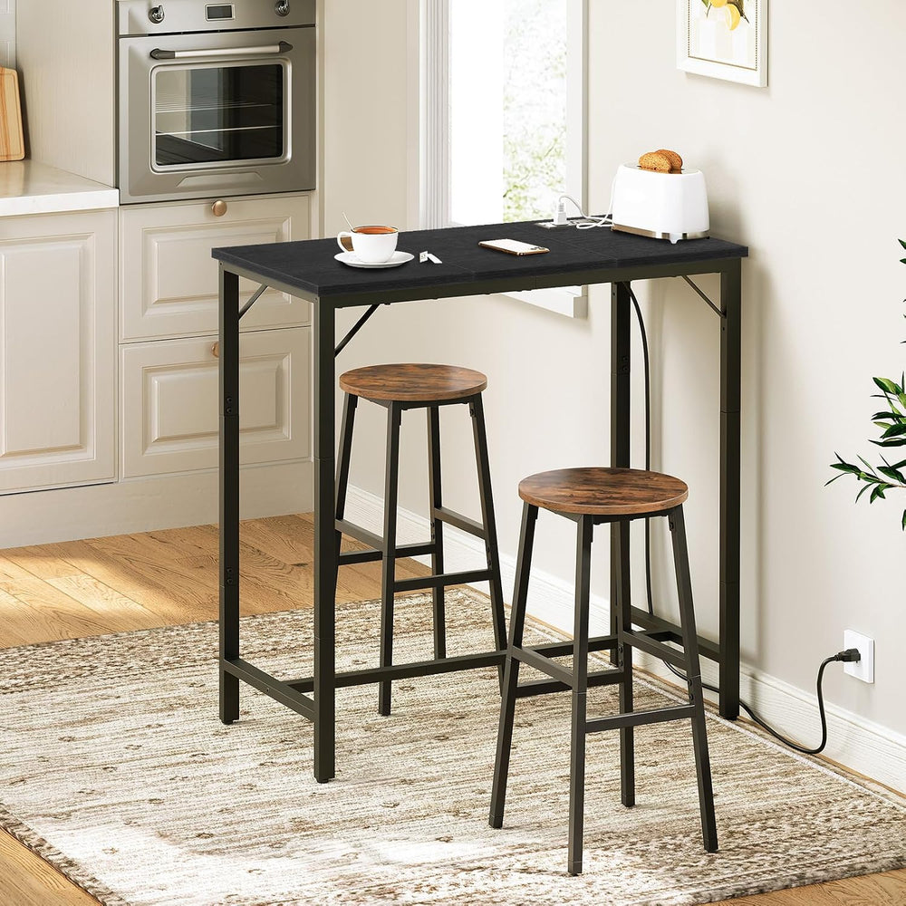HOOBRO Bar Table with Charging Station, Rectangular Pub Table, High Top Coffe...