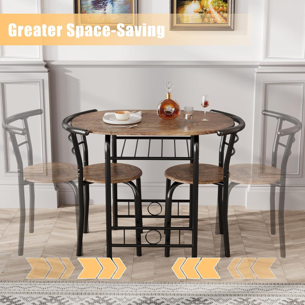 JUMMICO 3-Piece Wooden Round Table & Chair Set (Brown/Black)