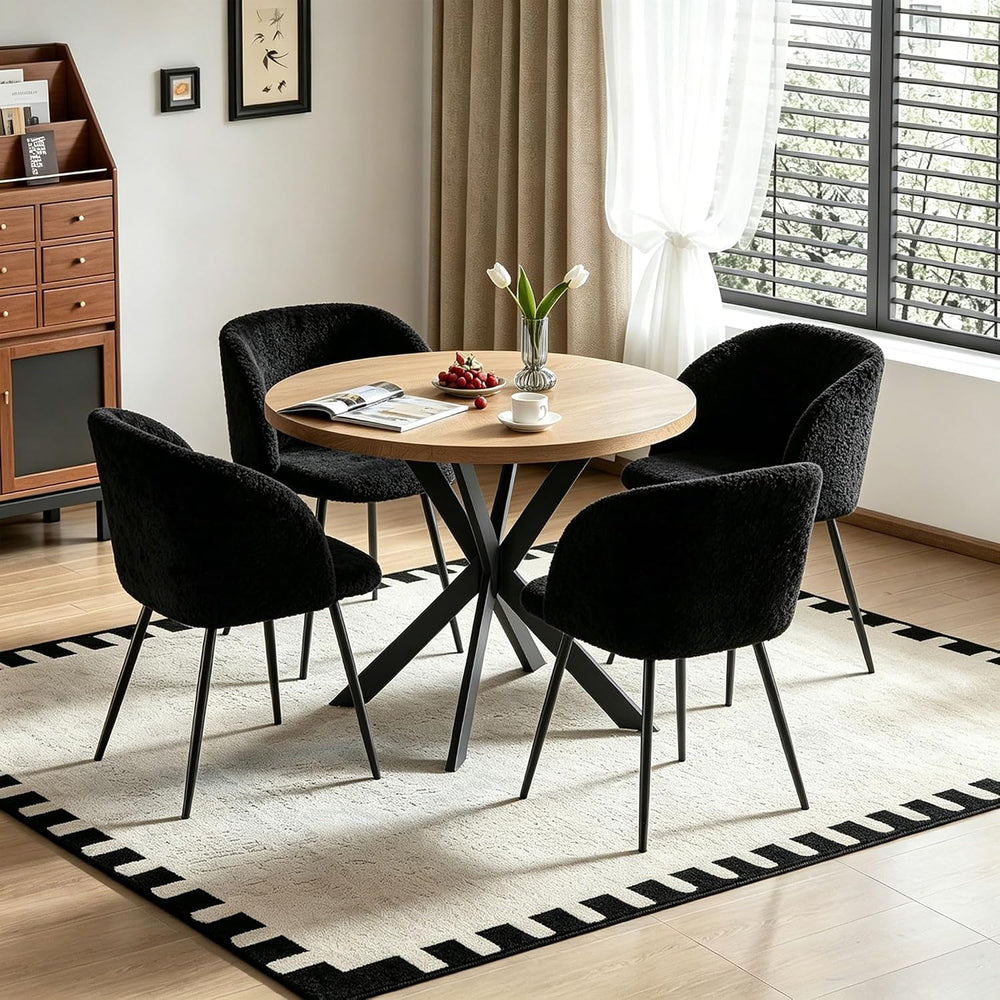 Homedot 37-Inch Round Kitchen Table with Upholstered Arm Chairs Set for 4, 5-...
