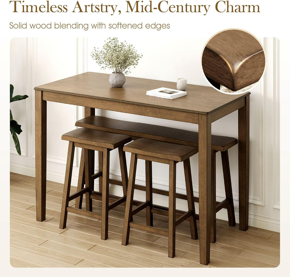 Sophia & William Solid Wood Counter Height Table and Chairs, Rustic Caramel