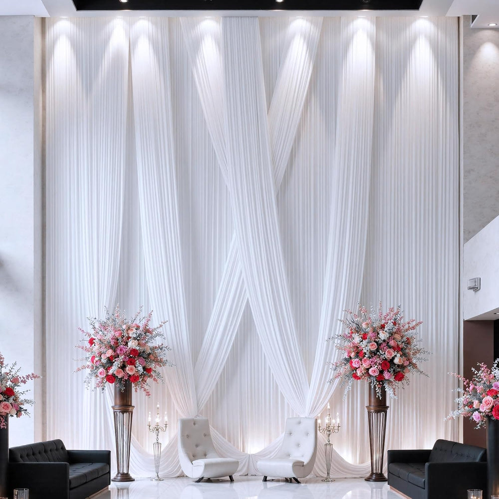 20 ft×20 ft White Ceiling Curtain Drapes for Weddings Parties, Wrinkle Free P...