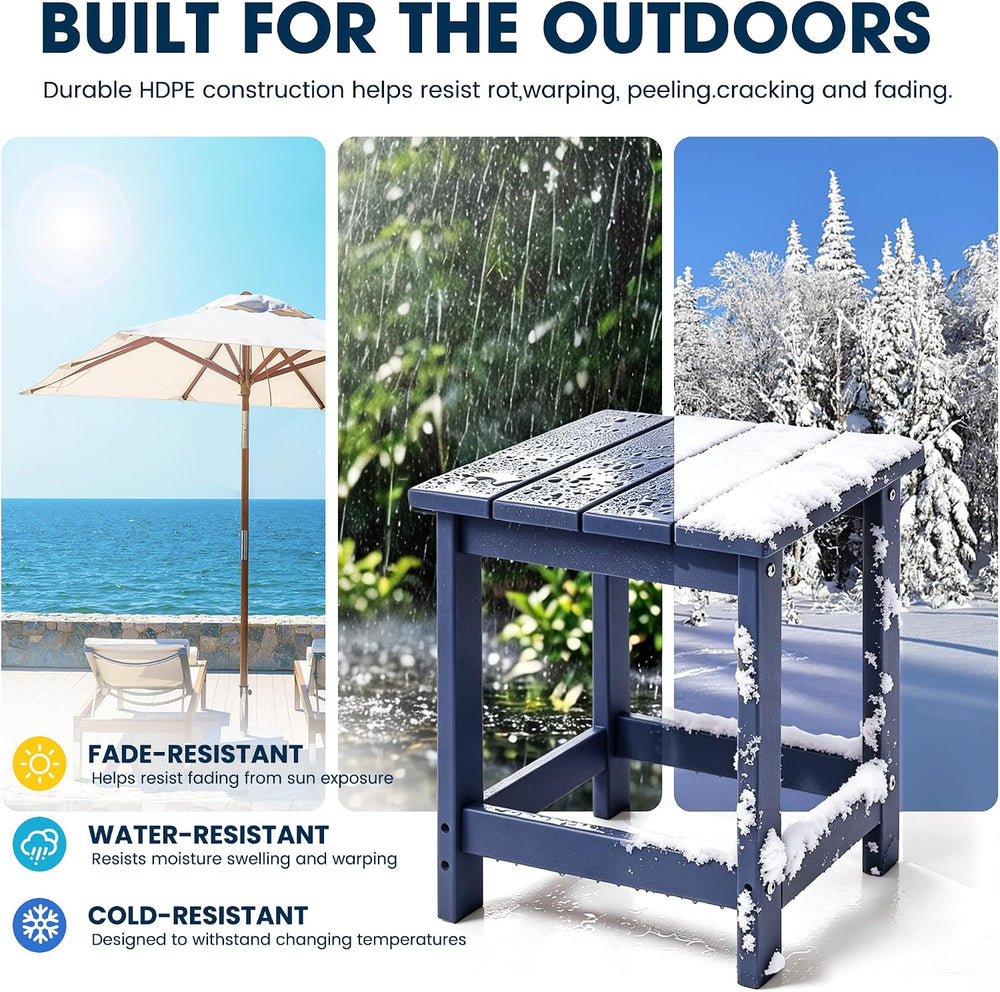 LZRS Patio Side Table, Heavy Duty HDPE Outdoor End Table with Wood Texture, W...