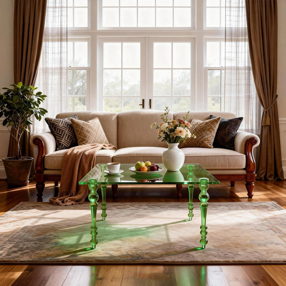 Acrylic Coffee Table Square, Mid-Century Modern Style for Living Room, Bedroo...