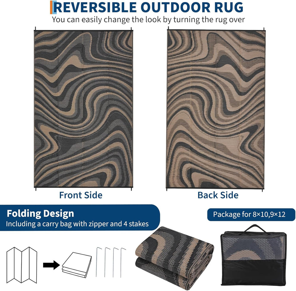 Garvee 9x12 Outdoor Rug Waterproof Camping Rugs for Outside Your RV, Brown