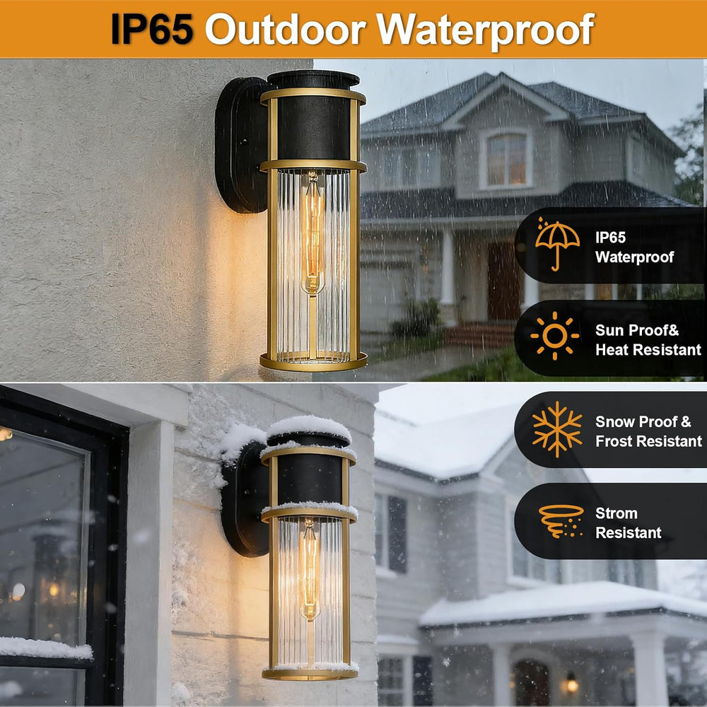 ALVIME 2 Pack Modern Gold & Black Outdoor Wall Sconces, 15 Inch Waterproo...